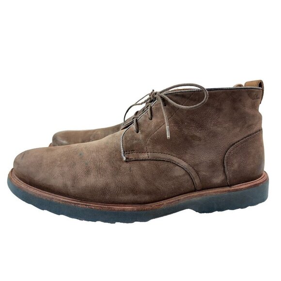 CLARKS Men's FULHAM HI BROWN NUBUCK LEATHER Chukka BOOTS SIZE10 - Picture 1 of 13